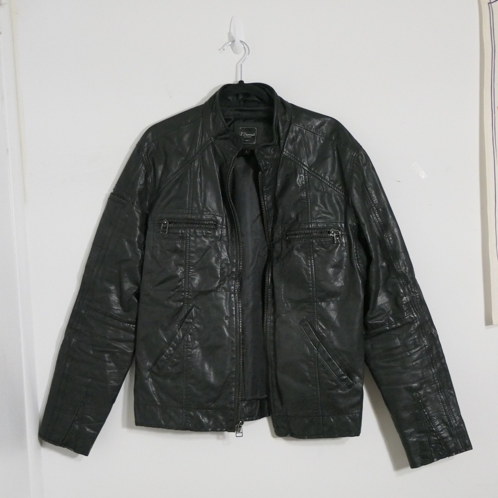 7Diamonds Men Leather Jacket L Black Moto Biker Tokyo JKTL-3200 Streetwear Urban